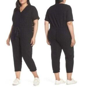 Caslon Faux Wrap Utility Jumpsuit V-Neck Boilersuit in Black NWT (Plus Size 18W)